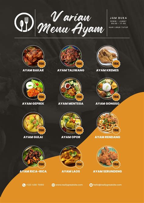 Download Template Desain Menu Varian Menu Ayam Restoran Item Oranye Gratis