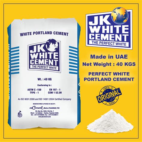 JK White Cement Powder 40KGS Original Made In UAE High Strength Construction Concrete Material ...