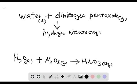 Water and dinitrogen pentoxide gas react to produce aqueous hydrogen nitrate. | Numerade