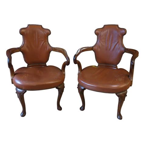 Pair of Queen Anne Style Cowhide Upholstered Wing Chairs at 1stDibs ...