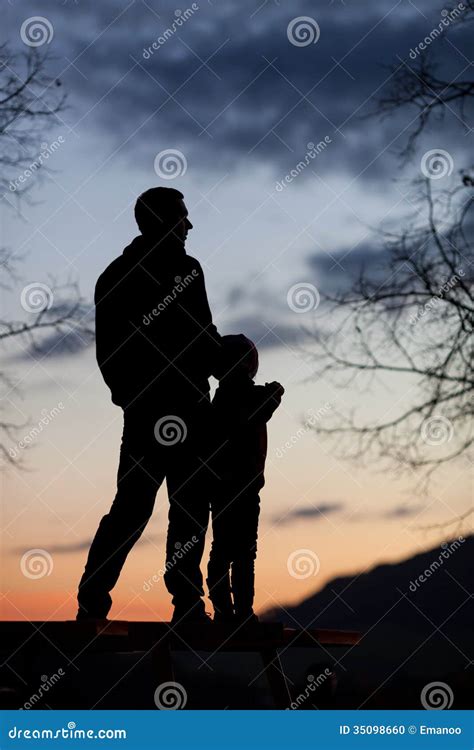 Silhouette of Father and Son in Sunset Sky Stock Photo - Image of ...