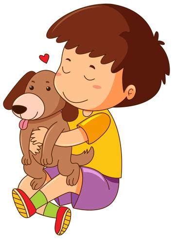 Little boy hugging pet dog 445612 Vector Art at Vecteezy