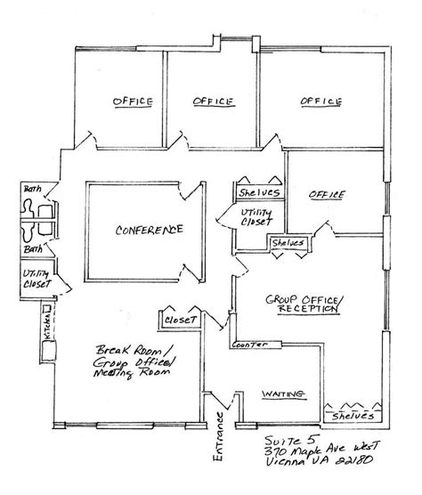 4 Small Offices Floor Plans | Private Offices, Large Group Office, Conference Room, Kitchen ...