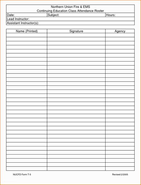 Printable Roster Template