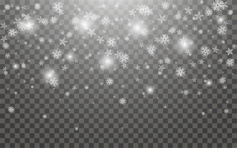 Snowfall and falling snowflakes on dark transparent background. White snowflakes and Christmas ...