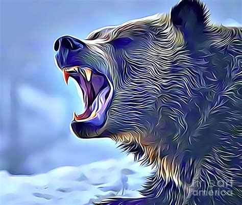 Growling Grizzly Bear Drawing by Sun Leil - Fine Art America