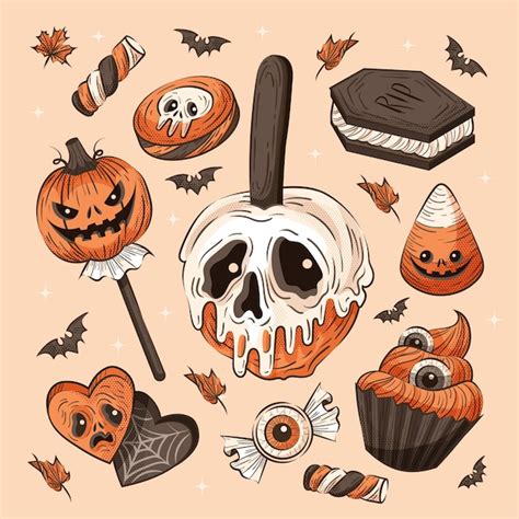 Free Vector | Hand drawn halloween vintage candy elements collection