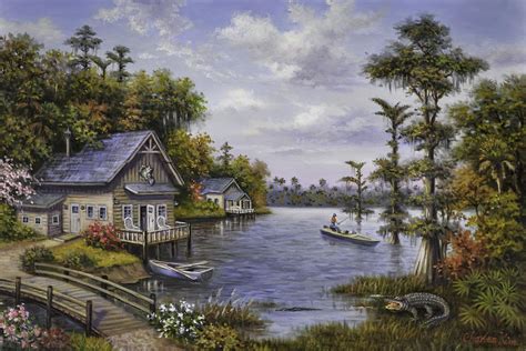 The cabin in the swamp land Painting by Charles Kim - Fine Art America