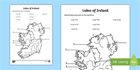 Lakes of Ireland Map Worksheet | Twinkl Learning Resources