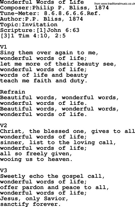 Adventist Hymn: Wonderful Words Of Life - Christian Song lyrics, with PDF