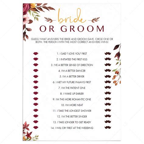 He Said She Said bridal shower game template Red Floral | Instant downlaod – LittleSizzle