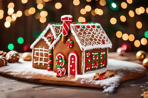 Premium AI Image | A gingerbread house decorated with red and green ...