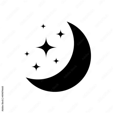 Moon with stars in night sky. Moon and star light isolated on white background. Crescent. Simple ...