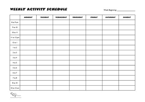 Weekly Activity Schedule - Centre for Clinical Interventions