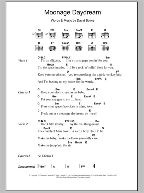 Moonage Daydream by David Bowie - Guitar Chords/Lyrics - Guitar Instructor