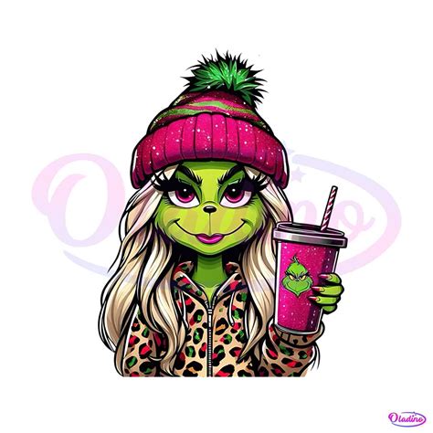 Glitter Girl Grinch Cute Coffee PNG