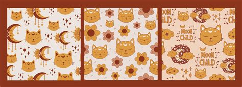 Sleepy cat seamless pattern set 24541988 Vector Art at Vecteezy