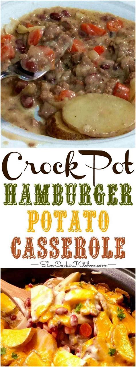 Slow Cooker Hamburger Potato Casserole | SlowCookerKitchen.com | Recipe | Casserole recipes main ...