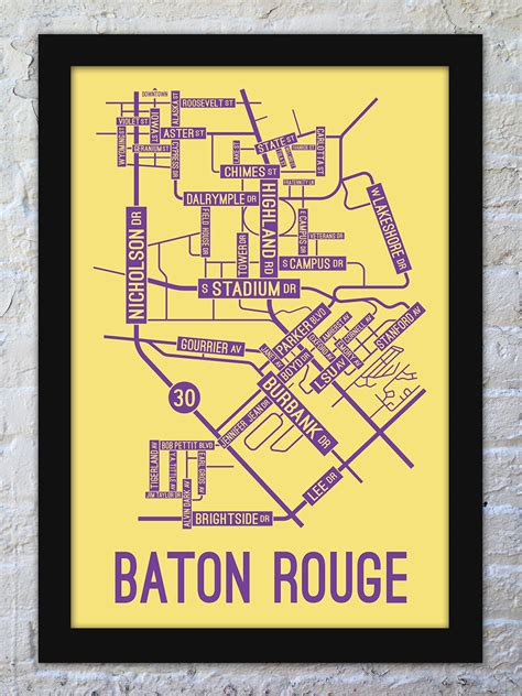 Baton Rouge, Louisiana Street Map Screen Print - School Street Posters