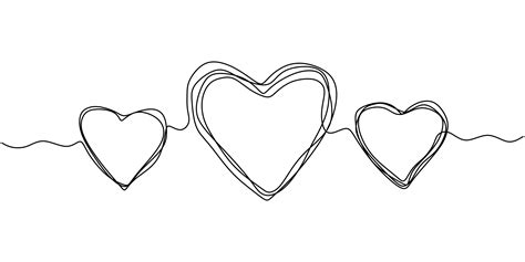 Continuous one line drawing of heart. Symbol of love scribble hand drawn minimalism of three ...