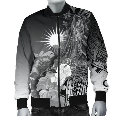 Marshall Islands Bomber Jacket - Humpback Whale with Tropical Flowers ...