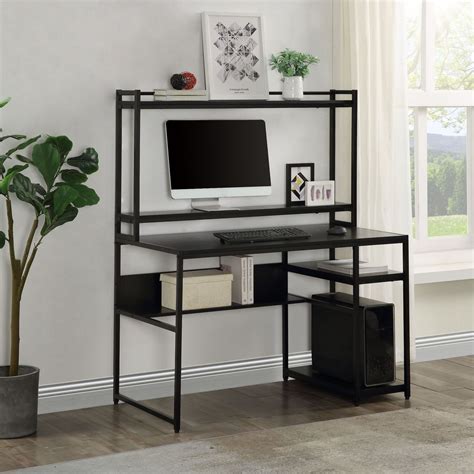 Computer Desk With Shelf Above And Removable Monitor Riser Stand, Black ...