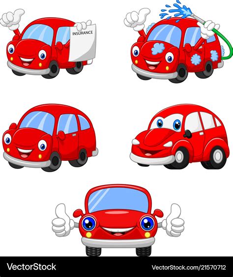 Cartoon funny red cars collection Royalty Free Vector Image