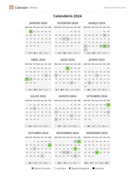 Calendário 2024 para Imprimir - Calendarr | PDF | Páscoa | Festival ou ...