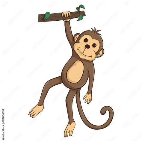 A Monkey Hanging On The Tree Trunk With Cute Face Stock Vector | Adobe ...