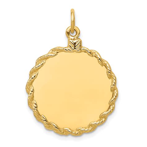 14k Yellow Gold .013 Gauge Circular Engravable Disc Rope Pendant Charm Necklace | eBay