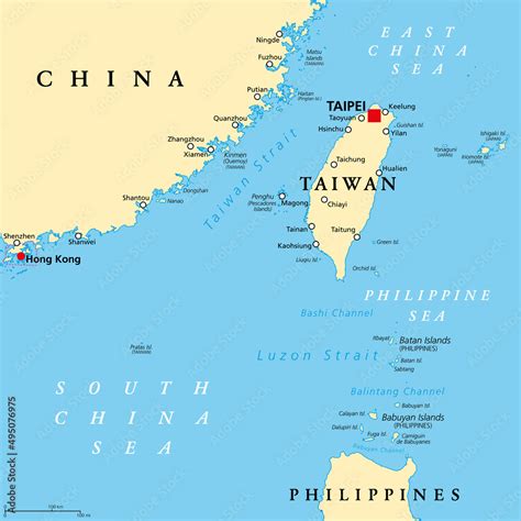 Taiwan Area, political map with capital Taipei. Free Area of the ...