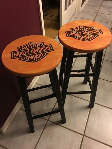 Vintage Harley Davidson Bar Stools Painted, Stenciled & Distressed | Harley davidson decor ...