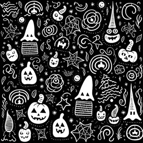 Premium AI Image | a black and white halloween themed wallpaper with a pumpkin and a ghost.