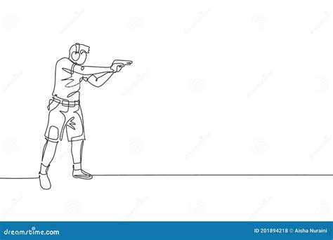 Single Continuous Line Drawing of Young Athlete Man Shooter Holding Gun ...