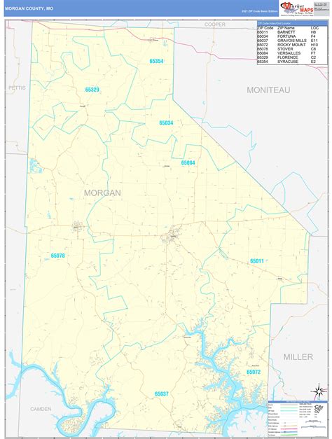 Morgan County, MO Zip Code Wall Map Basic Style by MarketMAPS