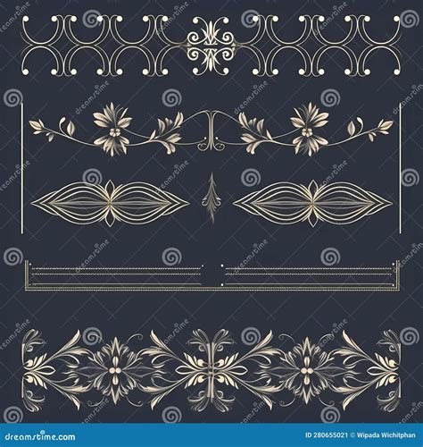 Set of Floral Line Divider Illustration, Gold Line Divider Stock Illustration - Illustration of ...