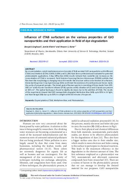 (PDF) Influence of CTAB surfactant on the various properties of CdO nanoparticles and their ...