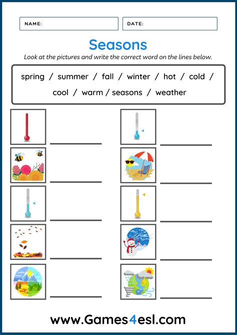 Free Seasons Worksheets | Games4esl