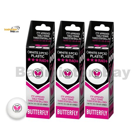 Butterfly 3-Star R40+ Plastic Table Tennis Ping Pong White Ball 40mm (9 ...