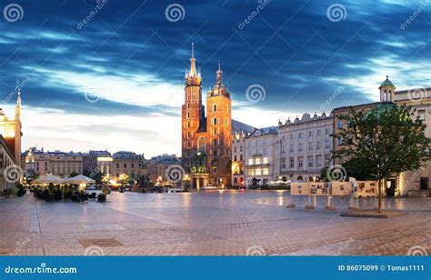 Krakow Market Square, Poland at Night Stock Image - Image of locations, building: 86075099