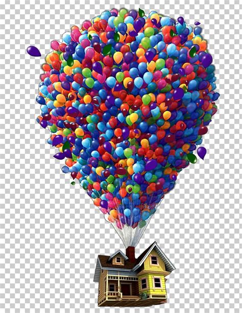 a bunch of balloons are floating in the air over a small house on a ...