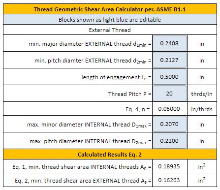 Thread Shear Area Formulas and Calculator per. ASME B1.1