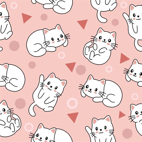 cute animal little cat seamless pattern wallpaper with design light pink. 7904116 Vector Art at ...