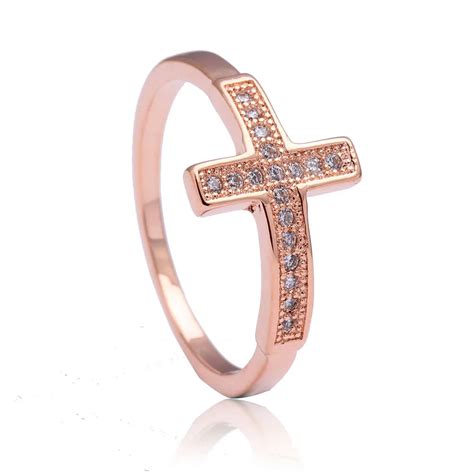 Cross rings for women engagement jewelry wedding gift classic luxury new large rose Gold Color ...