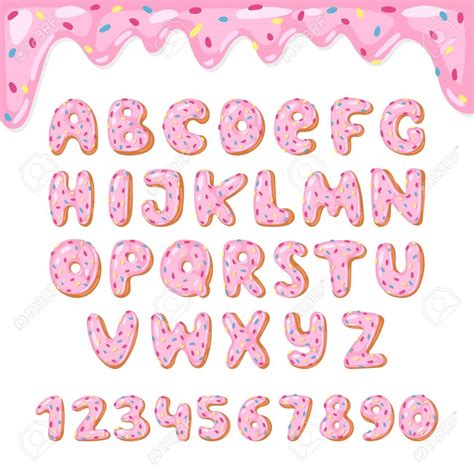 Alphabet donut vector kids alphabetical doughnuts font ABC with pink ...