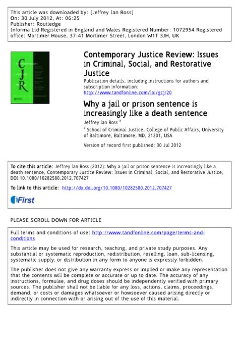 (PDF) Why a Jail or Prison Sentence is increasingly like a Death Sentence