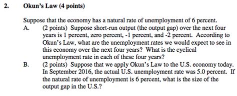 Solved Okun's Law question. Please solve (simply) and label | Chegg.com