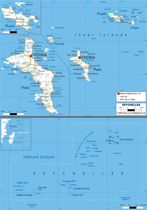 Large road map of Seychelles with cities and airports | Seychelles ...