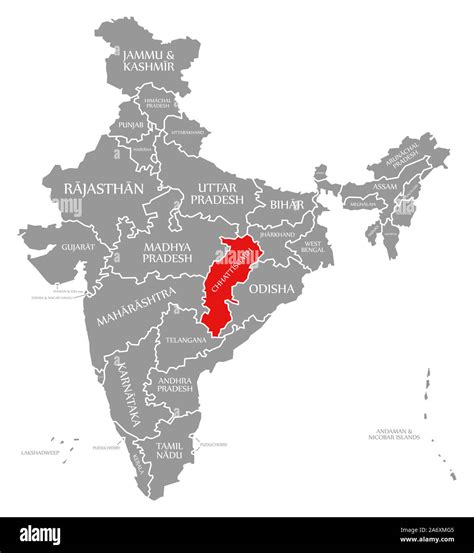 Chhattisgarh red highlighted in map of India Stock Photo - Alamy