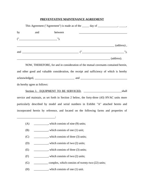 Preventative Maintenance Agreement - Air Conditioning Equipment Doc ...